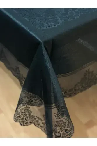 Tile Patterned Stain-Proof Lace Tablecloth Black 160x220 Cm-Black - 3