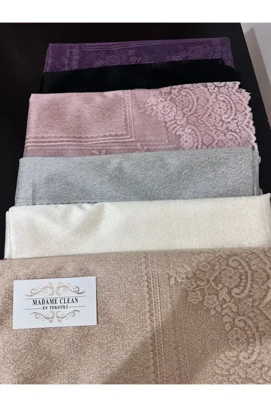 Tile Patterned Stain-Proof Lace Tablecloth, Milk Coffee 160x220 Cm-Milk Coffee - 6