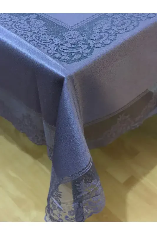 Tile Patterned Stain-Proof Lace Tablecloth Purple 160x220 Cm-Purple - 2