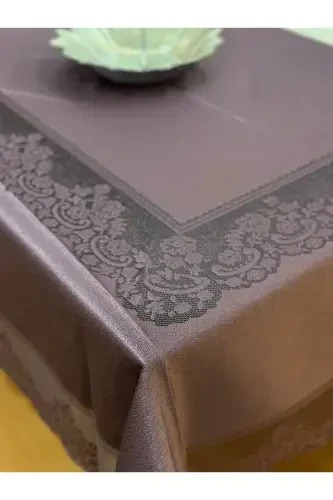 Tile Patterned Stain-Proof Lace Tablecloth Purple 160x220 Cm-Purple - 3