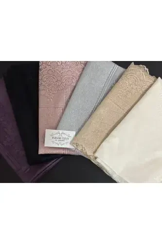 Tile Patterned Stain-Proof Lace Tablecloth Purple 160x220 Cm-Purple - 6