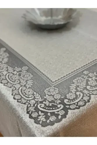 Tile Patterned Stain-Proof Lace Tablecloth Silver 160x220 Cm-Gray - MADAME CLEAN HOME (1)