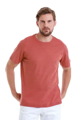 Tile Regular Fit Plain Crew Neck Linen T-Shirt - 1