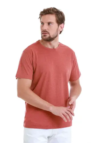 Tile Regular Fit Plain Crew Neck Linen T-Shirt - 4