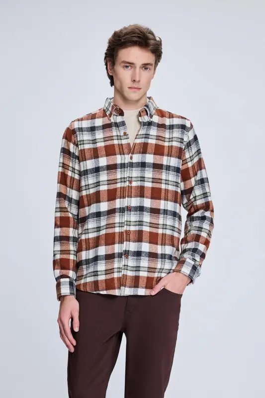 Tile Slim Fit Checked Button-Down Long Sleeve Shirt - 1