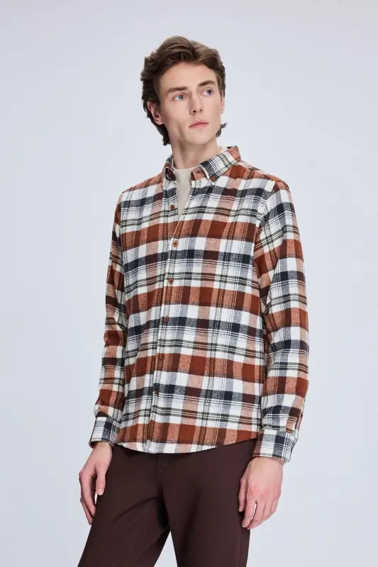 Tile Slim Fit Checked Button-Down Long Sleeve Shirt - 3