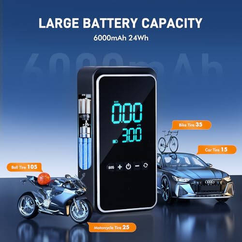 TILIBOTE Tire Repair Kit, 50PCS Tire Inflator Portable Air Compressor with 24000mwh Cordless Air Pump (150 PSI) for MPVs, Cars, E-Bikes and Motorcycles - 5