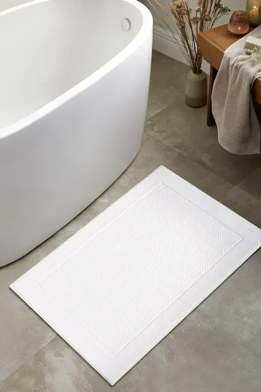 Tilos Jacquard Bath Mat White 60x90 2225-White - KOZA HOME