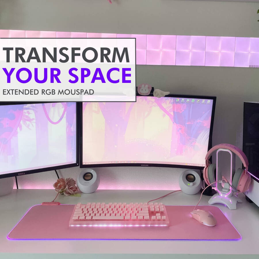 Tilted Nation Pink RGB Gaming Mouse Pad - Create Your Dream Setup - Bright LED Gaming Mouse Pad Mat XL with 8 Light Modes - Smooth Gliding and Easy to Clean - Large RGB Gaming Mouse Pad Pink for Desk - 9