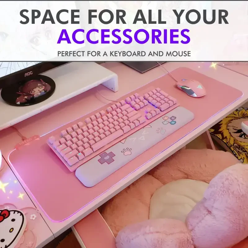 Tilted Nation Pink RGB Gaming Mouse Pad - Create Your Dream Setup - Bright LED Gaming Mouse Pad Mat XL with 8 Light Modes - Smooth Gliding and Easy to Clean - Large RGB Gaming Mouse Pad Pink for Desk - 2