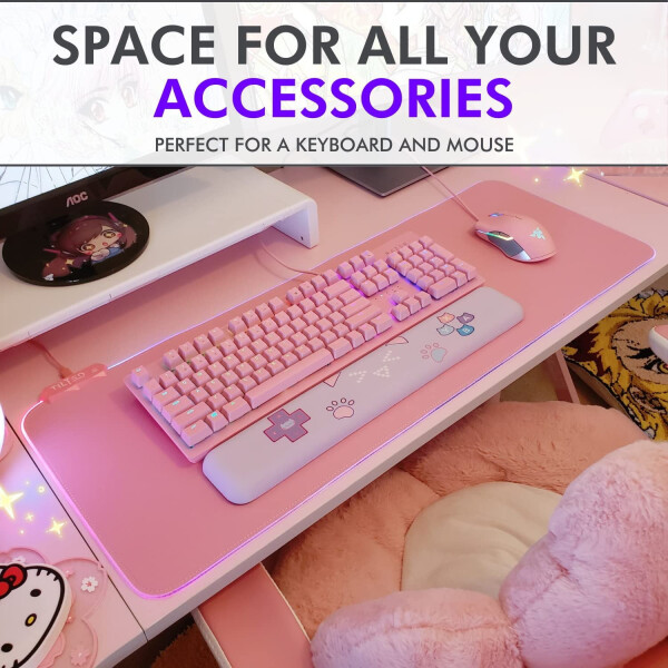 Tilted Nation Pink RGB Oyun Mouse Pad'i - Hayalinizdeki Kurulumu Oluşturun - 8 Işık Moduyla Parlak LED Oyun Mouse Pad Mat XL - Pürüzsüz Kayma ve Kolay Temizlik - Masa için Geniş RGB Oyun Mouse Pad Pembe - 8