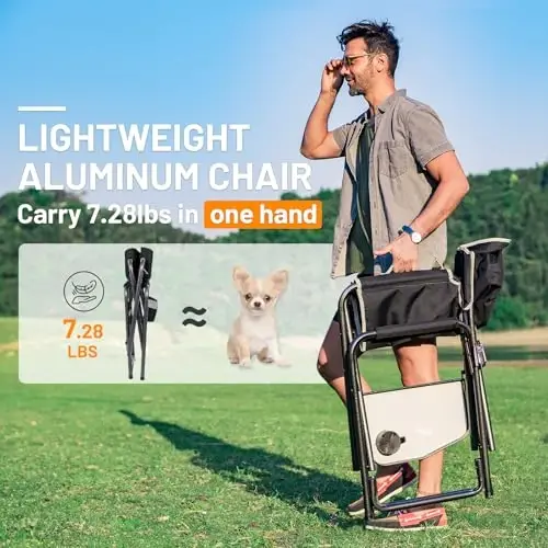 TIMBER RIDGE Aluminum Oversized Camping Chair, Lightweight Portable Directors Chair with Side Table Detachable Side Pocket for Outdoor Camping, Lawn, Picnic, Support 400lbs Black 2 Pack - 4