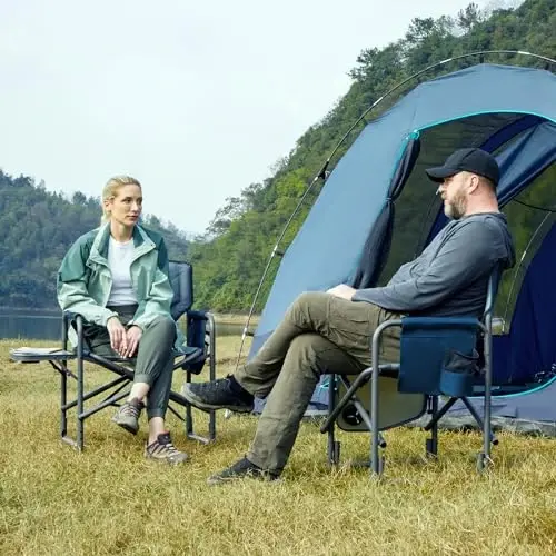 TIMBER RIDGE Aluminum Oversized Camping Chair, Lightweight Portable Directors Chair with Side Table Detachable Side Pocket for Outdoor Camping, Lawn, Picnic, Support 400lbs Blue 2 Pack - 2