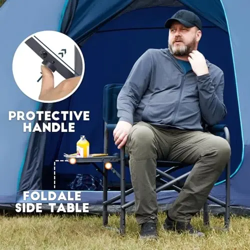 TIMBER RIDGE Aluminum Oversized Camping Chair, Lightweight Portable Directors Chair with Side Table Detachable Side Pocket for Outdoor Camping, Lawn, Picnic, Support 400lbs Blue 2 Pack - 4