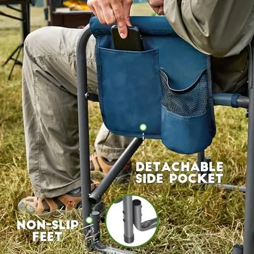 TIMBER RIDGE Aluminum Oversized Camping Chair, Lightweight Portable Directors Chair with Side Table Detachable Side Pocket for Outdoor Camping, Lawn, Picnic, Support 400lbs Blue 2 Pack - 5