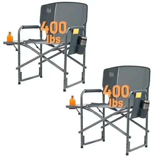 TIMBER RIDGE Aluminum Oversized Camping Chair, Lightweight Portable Directors Chair with Side Table Detachable Side Pocket for Outdoor Camping, Lawn, Picnic, Support 400lbs Grey 2 Pack - 1