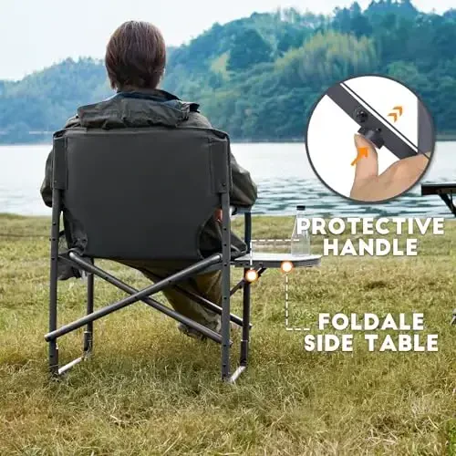 TIMBER RIDGE Aluminum Oversized Camping Chair, Lightweight Portable Directors Chair with Side Table Detachable Side Pocket for Outdoor Camping, Lawn, Picnic, Support 400lbs Grey 2 Pack - 6