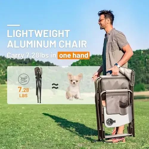 TIMBER RIDGE Aluminum Oversized Camping Chair, Lightweight Portable Directors Chair with Side Table Detachable Side Pocket for Outdoor Camping, Lawn, Picnic, Support 400lbs Tan - 3