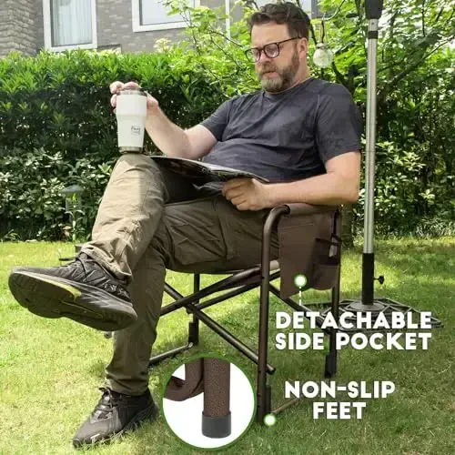 TIMBER RIDGE Aluminum Oversized Camping Chair, Lightweight Portable Directors Chair with Side Table Detachable Side Pocket for Outdoor Camping, Lawn, Picnic, Support 400lbs Tan - 6