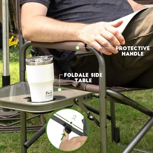 TIMBER RIDGE Aluminum Oversized Camping Chair, Lightweight Portable Directors Chair with Side Table Detachable Side Pocket for Outdoor Camping, Lawn, Picnic, Support 400lbs Tan - 5