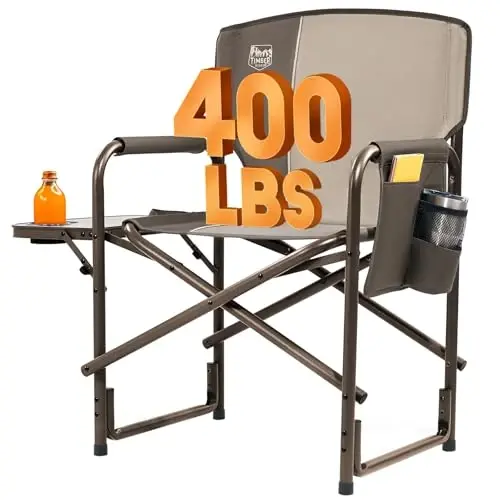 Timber Ridge Aluminum Oversized Camping Chair, Lightweight Portable Directors Chair with Side Table Detachable Side Pocket for Outdoor Camping, Lawn, Picnic, Support 400lbs Tan - TIMBER RIDGE