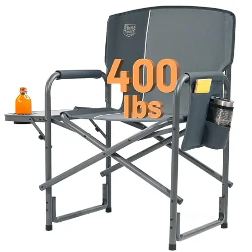 TIMBER RIDGE Aluminum Oversized Camping Chair, Lightweight Portable Directors Chair with Side Table Detachable Side Pocket for Outdoor Camping, Lawn, Picnic, Support 400lbs Gray - 1