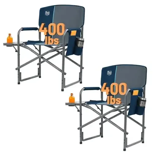 TIMBER RIDGE Aluminum Oversized Camping Chair, Lightweight Portable Directors Chair with Side Table Detachable Side Pocket for Outdoor Camping, Lawn, Picnic, Support 400lbs Blue 2 Pack - TIMBER RIDGE