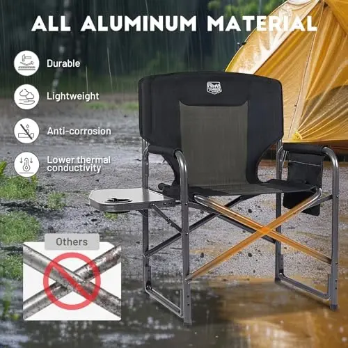 TIMBER RIDGE Aluminum Oversized Camping Chair, Lightweight Portable Directors Chair with Side Table Detachable Side Pocket for Outdoor Camping, Lawn, Picnic, Support 400lbs Black 2 Pack - 5