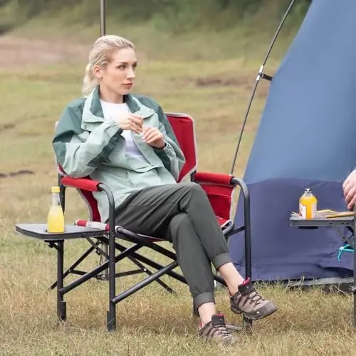 TIMBER RIDGE Aluminum Oversized Camping Chair, Lightweight Portable Directors Chair with Side Table Detachable Side Pocket for Outdoor Camping, Lawn, Picnic, Support 400lbs Red 2 Pack - 2