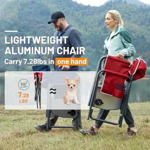 TIMBER RIDGE Aluminum Oversized Camping Chair, Lightweight Portable Directors Chair with Side Table Detachable Side Pocket for Outdoor Camping, Lawn, Picnic, Support 400lbs Red 2 Pack - 4