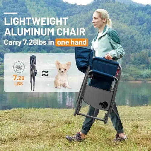 Timber Ridge Aluminum Oversized Camping Chair, Lightweight Portable Directors Chair with Side Table Detachable Side Pocket for Outdoor Camping, Lawn, Picnic, Support 400lbs Blue - 4