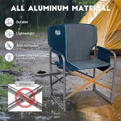 Timber Ridge Aluminum Oversized Camping Chair, Lightweight Portable Directors Chair with Side Table Detachable Side Pocket for Outdoor Camping, Lawn, Picnic, Support 400lbs Blue - 5