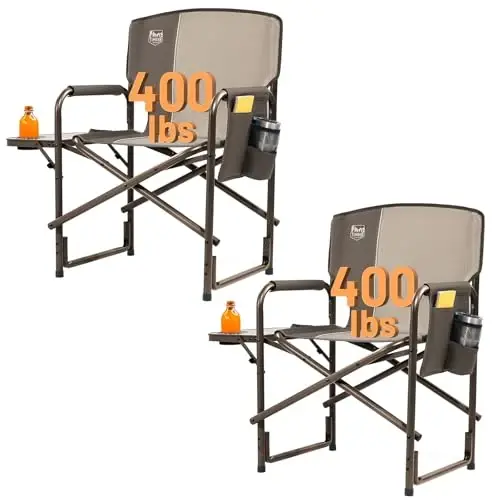 TIMBER RIDGE Aluminum Oversized Camping Chair, Lightweight Portable Directors Chair with Side Table Detachable Side Pocket for Outdoor Camping, Lawn, Picnic, Support 400lbs Tan 2 Pack - 1