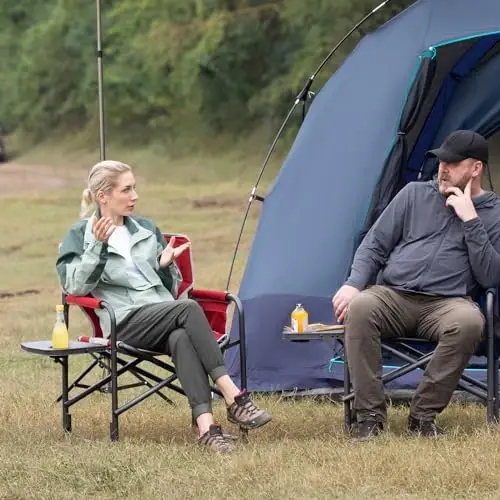 Timber Ridge Aluminum Oversized Camping Chair, Lightweight Portable Directors Chair with Side Table Detachable Side Pocket for Outdoor Camping, Lawn, Picnic, Support 400lbs Red - 2