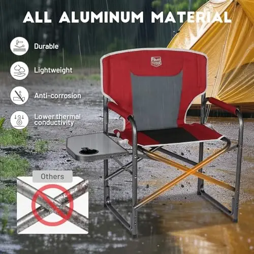Timber Ridge Aluminum Oversized Camping Chair, Lightweight Portable Directors Chair with Side Table Detachable Side Pocket for Outdoor Camping, Lawn, Picnic, Support 400lbs Red - 5