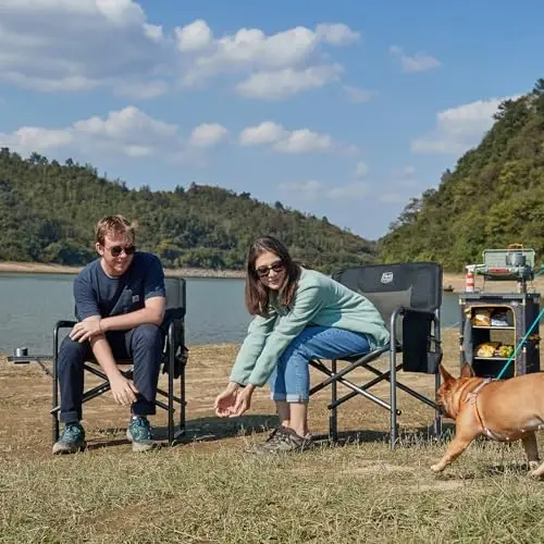TIMBER RIDGE alyuminiy oʻlchamli lager stuli, yengil portativ direktorlar stuli yon stol bilan, tashqi lager, maysazor, piknik uchun yon choʻntak ajratib olinadigan, 400 funt qora 2 dona. - 2