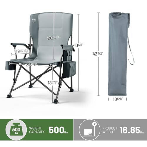 TIMBER RIDGE Oversized Folding Camping Chair High Back Heavy Duty for Adults Support up to 500lbs with Cup Holder, Side Pocket Cooler Bag - 6