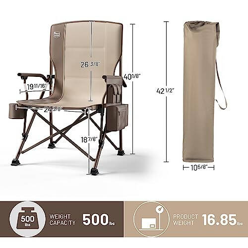 TIMBER RIDGE Oversized Folding Camping Chair High Back Heavy Duty for Adults Support up to 500lbs with Cup Holder, Side Pocket Cooler Bag - 3