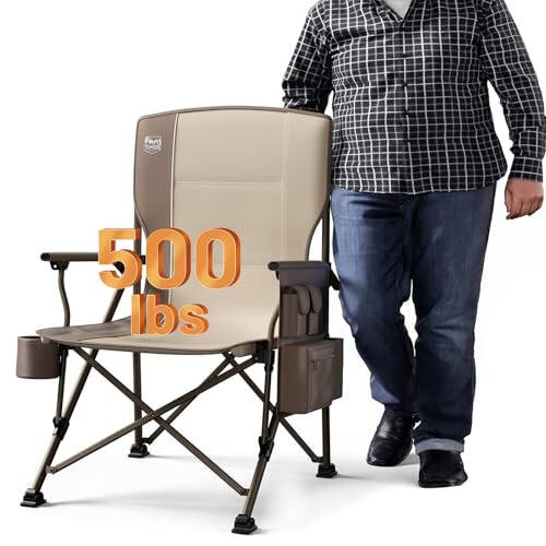 TIMBER RIDGE Oversized Folding Camping Chair High Back Heavy Duty for Adults Support up to 500lbs with Cup Holder, Side Pocket Cooler Bag - 7