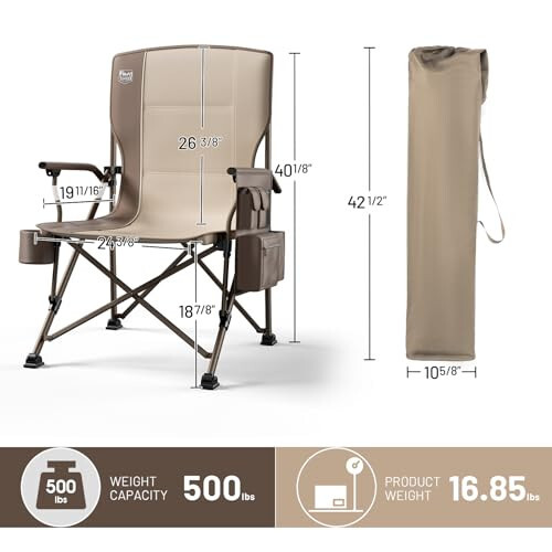 TIMBER RIDGE Oversized Folding Camping Chair High Back Heavy Duty for Adults Support up to 500lbs with Cup Holder, Side Pocket Cooler Bag - 8