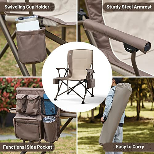 TIMBER RIDGE Oversized Folding Camping Chair High Back Heavy Duty for Adults Support up to 500lbs with Cup Holder, Side Pocket Cooler Bag - 5