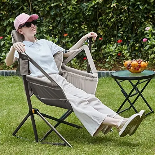 TIMBER RIDGE Hammock Camping Chair with Adjustable Backrest, Heavy Duty Folding Hammock Chair Supports 300lbs, Portable Hammock Chair for Camping, Travelling and Patio, Tan - 4