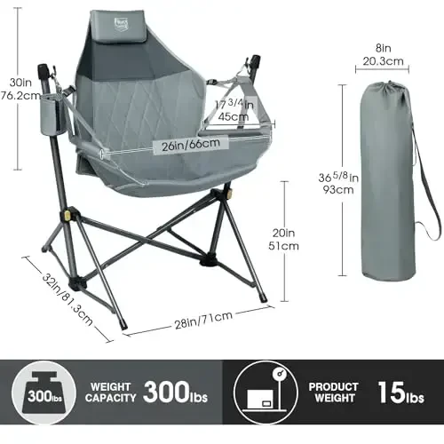 Timber Ridge Hammock Camping Chair with Adjustable Backrest, Heavy Duty Folding Hammock Chair Supports 300lbs, Portable Hammock Chair for Camping, Travelling and Patio, Grey - 2