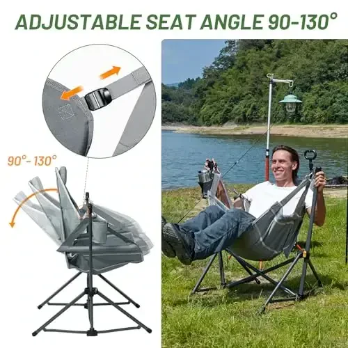 Timber Ridge Hammock Camping Chair with Adjustable Backrest, Heavy Duty Folding Hammock Chair Supports 300lbs, Portable Hammock Chair for Camping, Travelling and Patio, Grey - 3