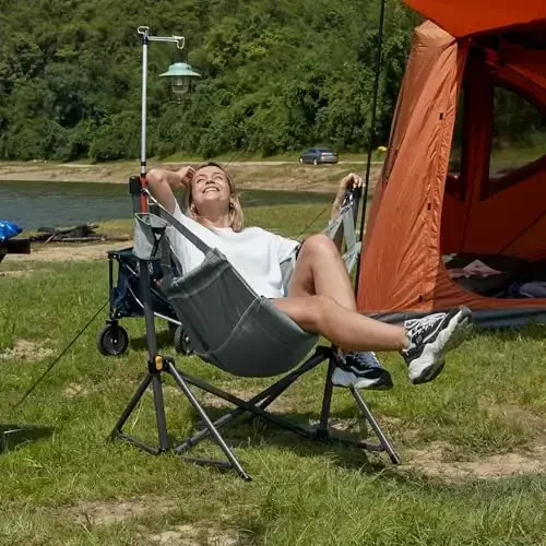 Timber Ridge Hammock Camping Chair with Adjustable Backrest, Heavy Duty Folding Hammock Chair Supports 300lbs, Portable Hammock Chair for Camping, Travelling and Patio, Grey - 4