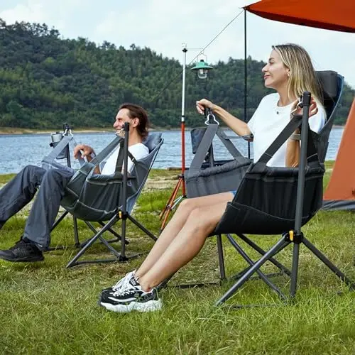 TIMBER RIDGE Hammock Camping Chair with Adjustable Backrest, Heavy Duty Folding Hammock Chair Supports 300lbs, Portable Hammock Chair for Camping, Travelling and Patio, Blue - 2