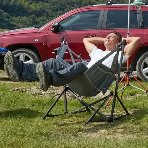 TIMBER RIDGE Hammock Camping Chair with Adjustable Backrest, Heavy Duty Folding Hammock Chair Supports 300lbs, Portable Hammock Chair for Camping, Travelling and Patio, Grey 2 Pack - 4