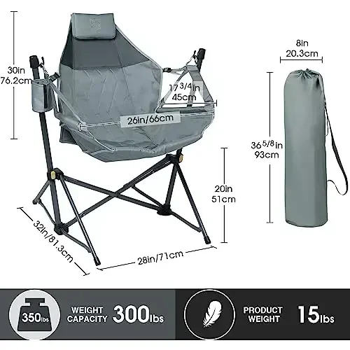 TIMBER RIDGE Hammock Camping Chair with Adjustable Backrest, Heavy Duty Folding Hammock Chair Supports 300lbs, Portable Hammock Chair for Camping, Travelling and Patio, Grey 2 Pack - TIMBER RIDGE (1)