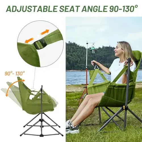 TIMBER RIDGE Hammock Camping Chair with Adjustable Backrest, Heavy Duty Folding Hammock Chair Supports 300lbs, Portable Hammock Chair for Camping, Travelling and Patio, Green 2 Pack - 4