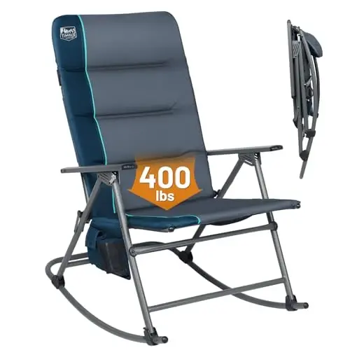 Timber Ridge Oversized Folding Rocking Camping Chair, Padded Outdoor Rocker with High Back, Portable Outdoor Chair for Patio, Garden, Lawn, Supports up to 400 lbs, Blue - 1